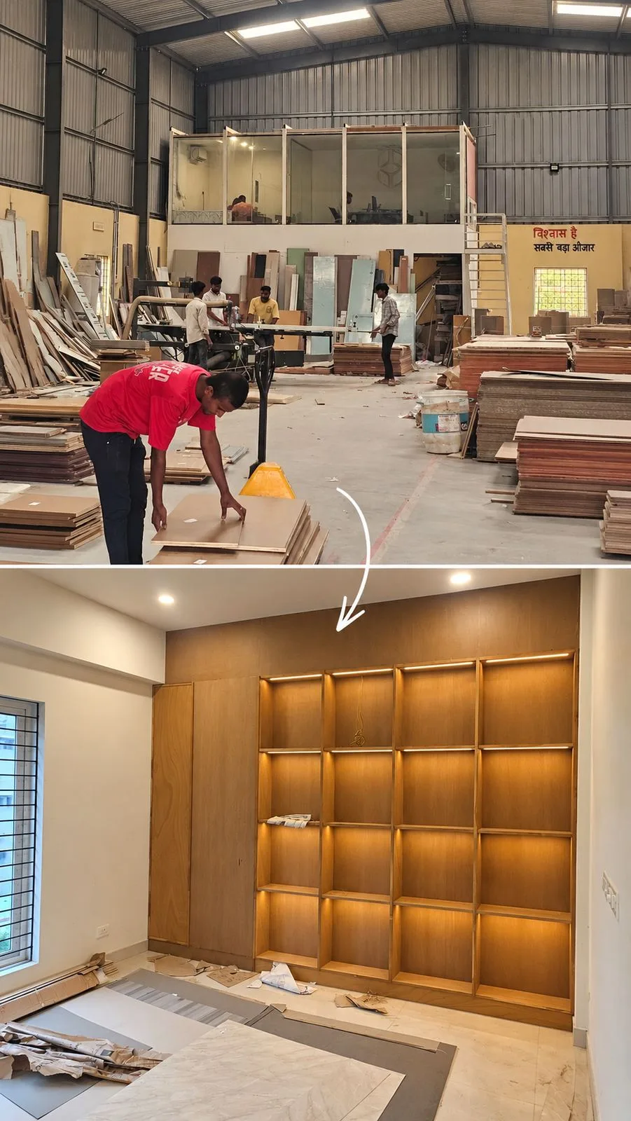 Factory-made panels going in on site during installation.